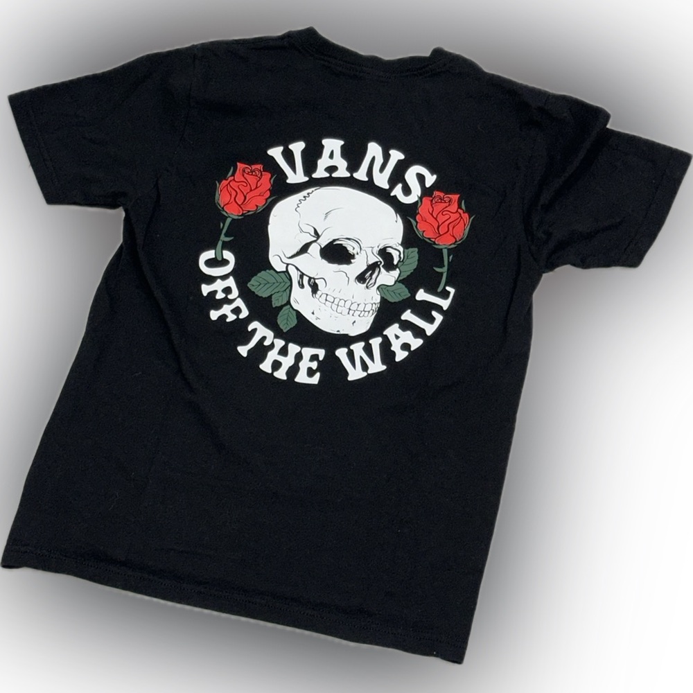 Vans Girls Black Graphic Skull Rose Tee Shirt | Off The Wall Logo Streetwear - Picture 2 of 4